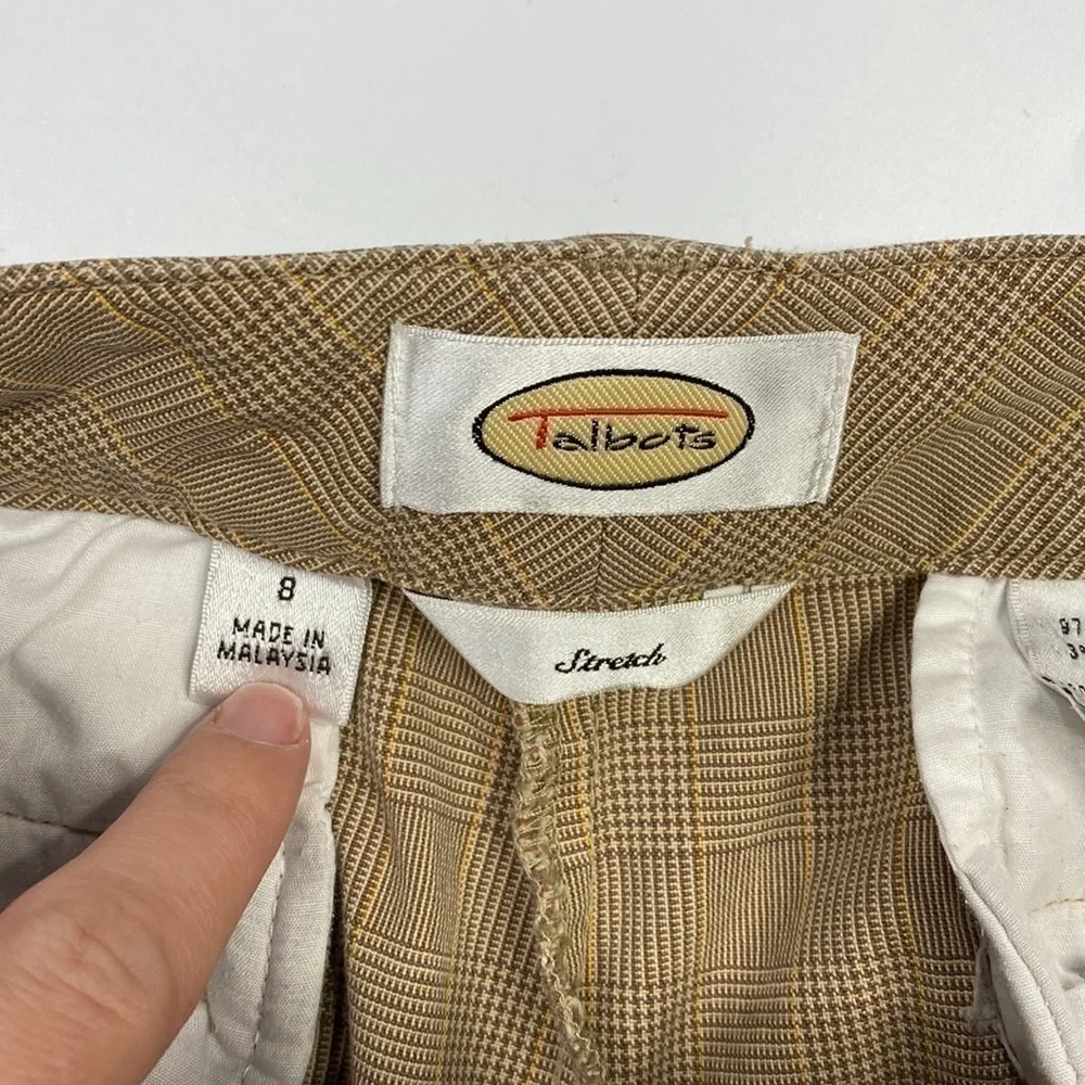 Talbots Plaid Brown Cotton Stretch Bermuda Shorts Size 8